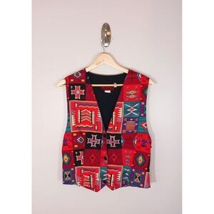 Vintage Pueblo Aztec Western Boho Cowboy Vest Made In USA Women's Size M